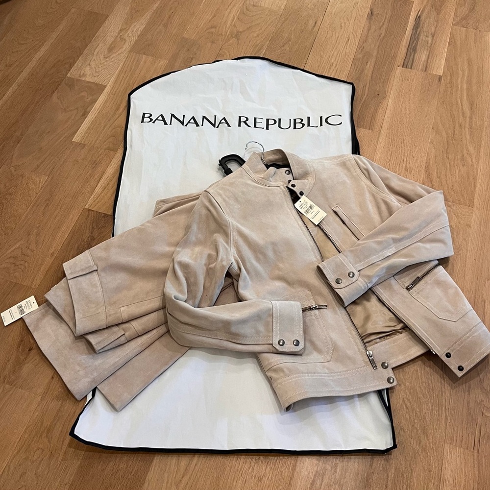 Banana Republic Light Tan Suede Jacket S & Pants 4 NEW